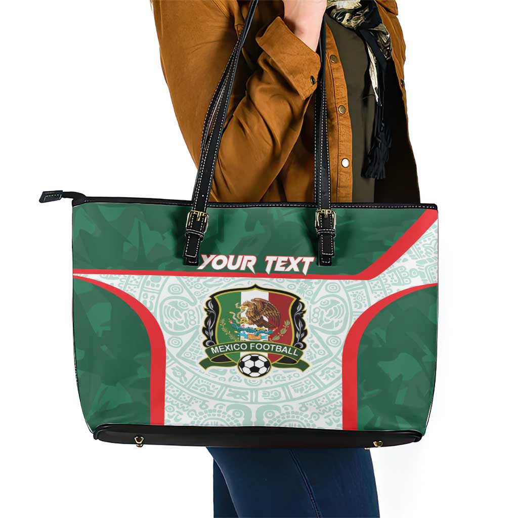 Custom Mexico Football Leather Tote Bag Aztec Pattern LT15