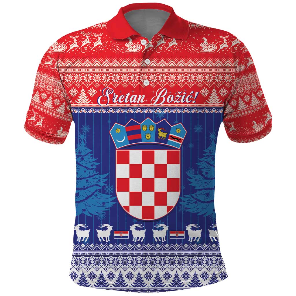 Croatia Christmas Polo Shirt Coat Of Arms Sretan Bozic LT15