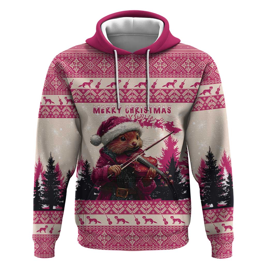 Croatia Christmas Hoodie Pine Marten Playing Violin - Dark Pink Color LT15