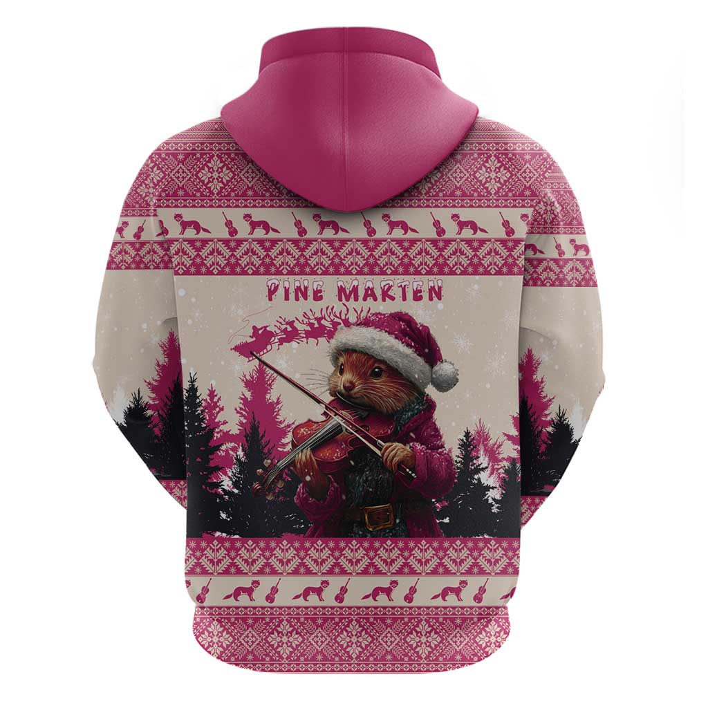 Croatia Christmas Hoodie Pine Marten Playing Violin - Dark Pink Color LT15