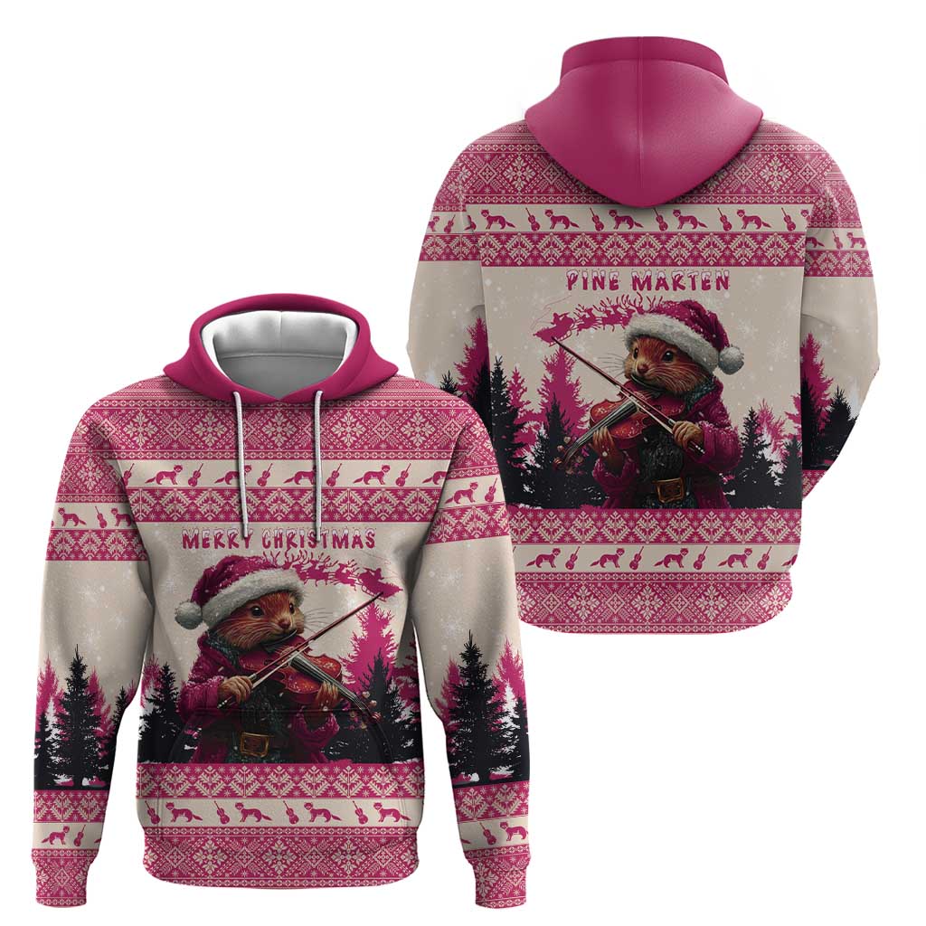 Croatia Christmas Hoodie Pine Marten Playing Violin - Dark Pink Color LT15