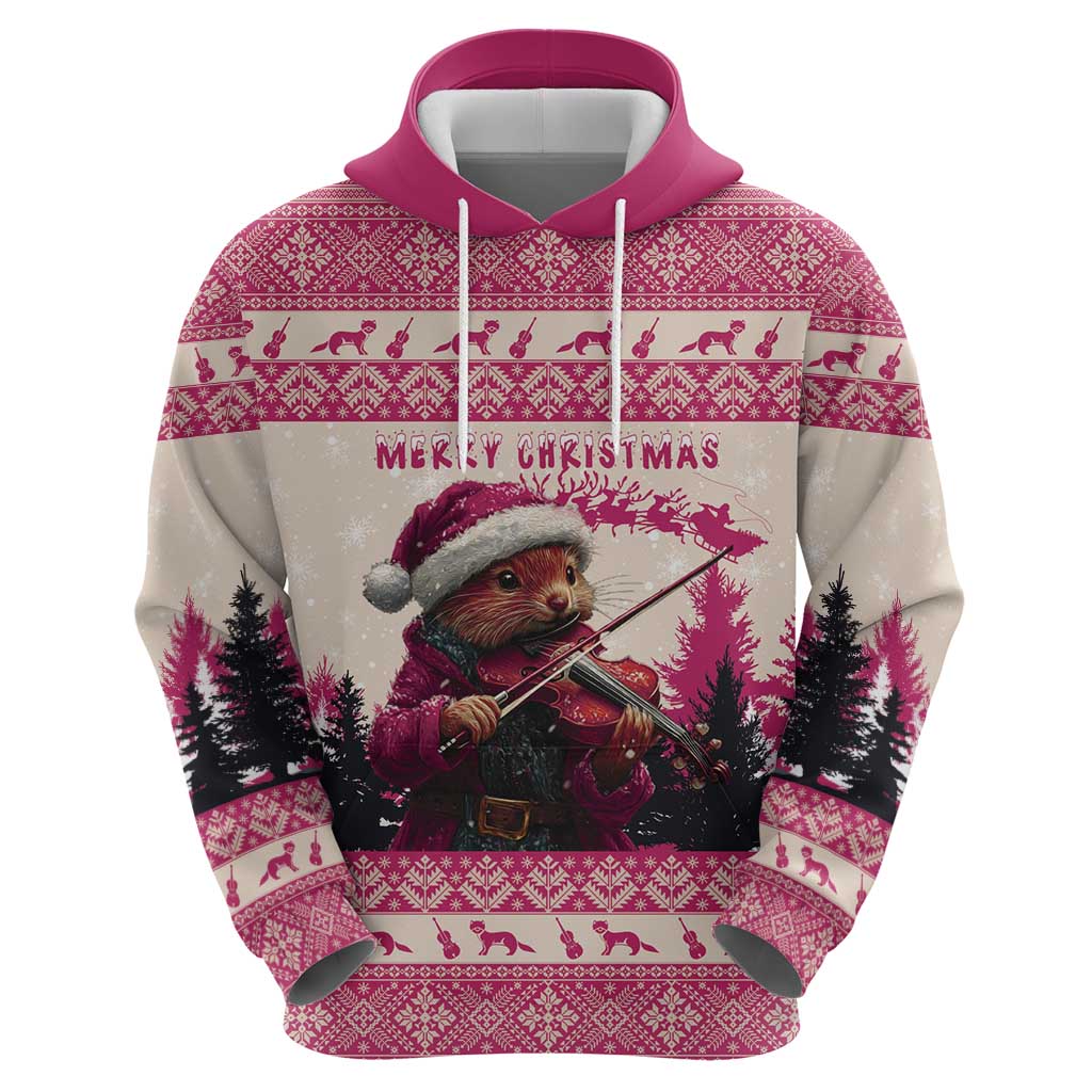 Croatia Christmas Hoodie Pine Marten Playing Violin - Dark Pink Color LT15