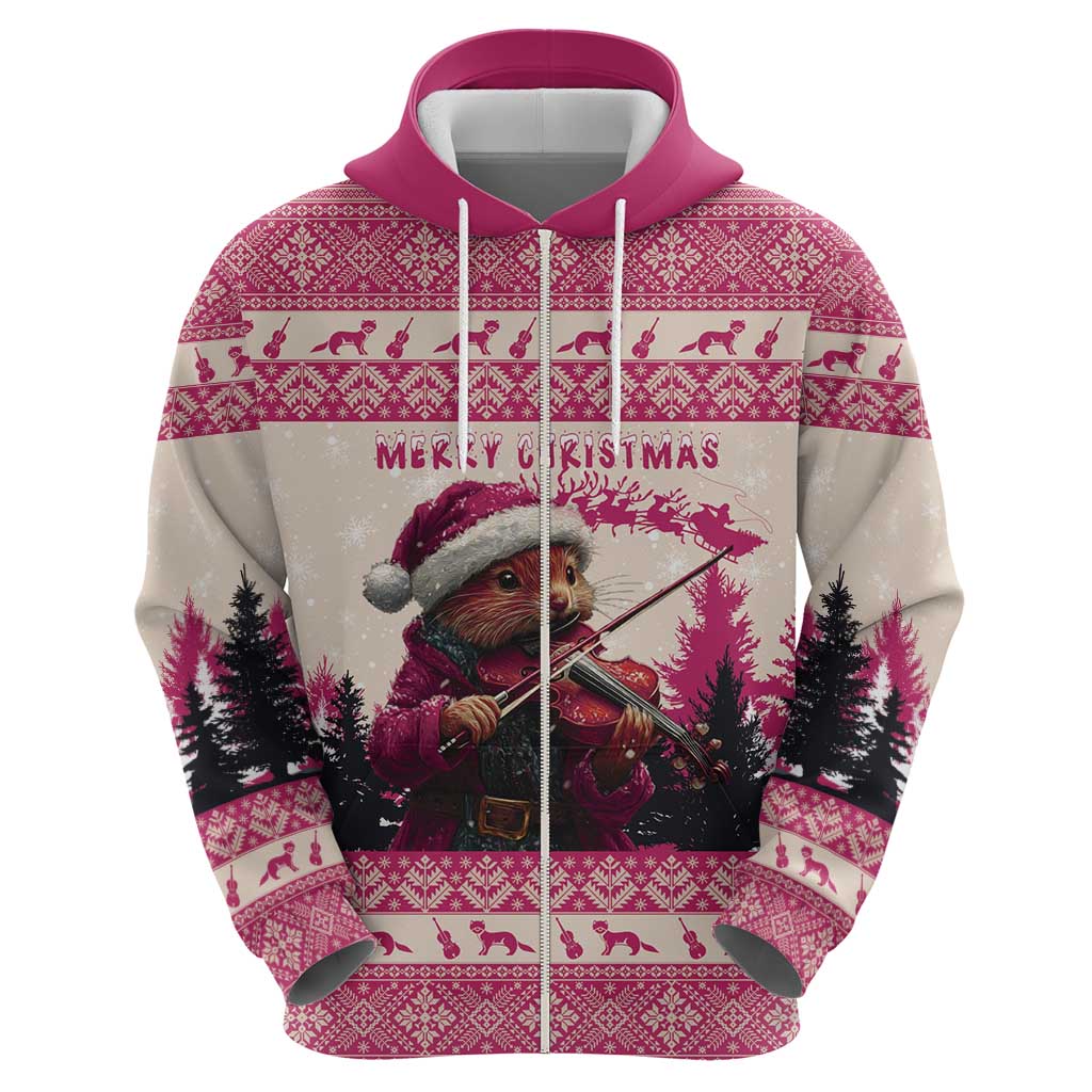 Croatia Christmas Hoodie Pine Marten Playing Violin - Dark Pink Color LT15
