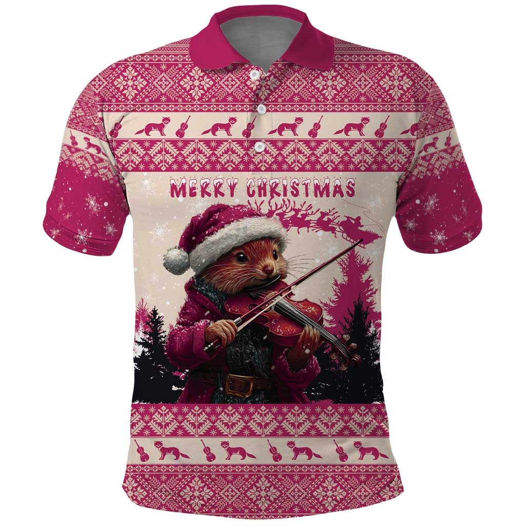 Croatia Christmas Polo Shirt Pine Marten Playing Violin - Dark Pink Color LT15