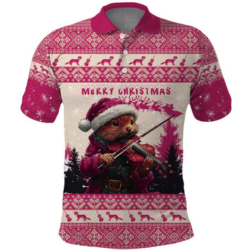 Croatia Christmas Polo Shirt Pine Marten Playing Violin - Dark Pink Color LT15