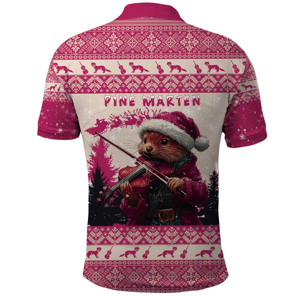 Croatia Christmas Polo Shirt Pine Marten Playing Violin - Dark Pink Color LT15
