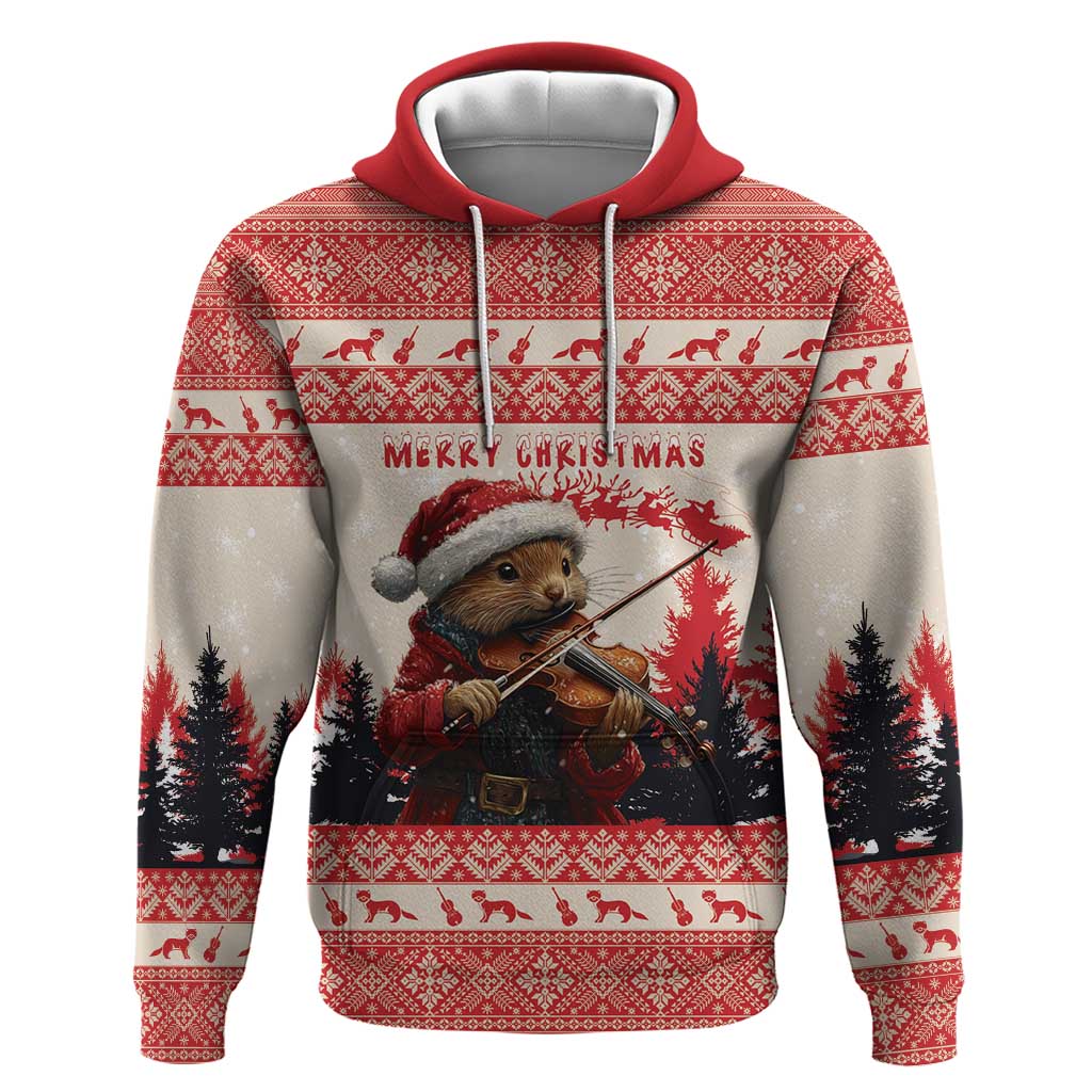 Croatia Christmas Hoodie Pine Marten Playing Violin - Red Color LT15