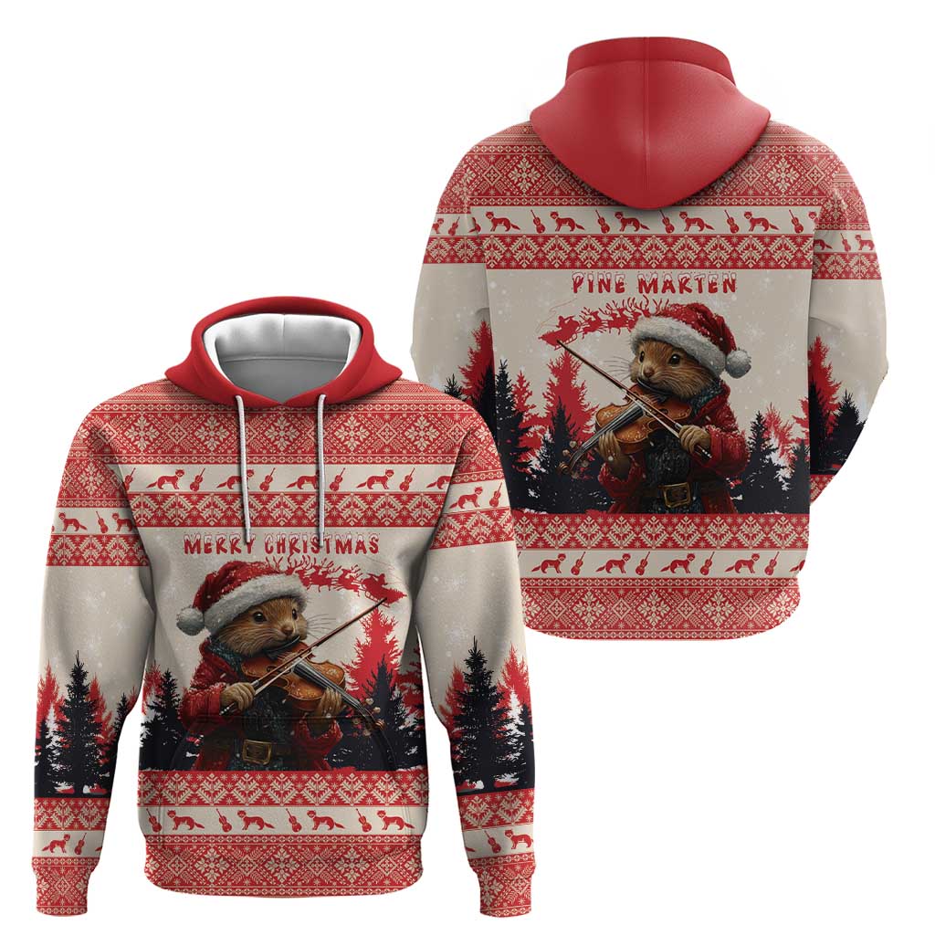 Croatia Christmas Hoodie Pine Marten Playing Violin - Red Color LT15