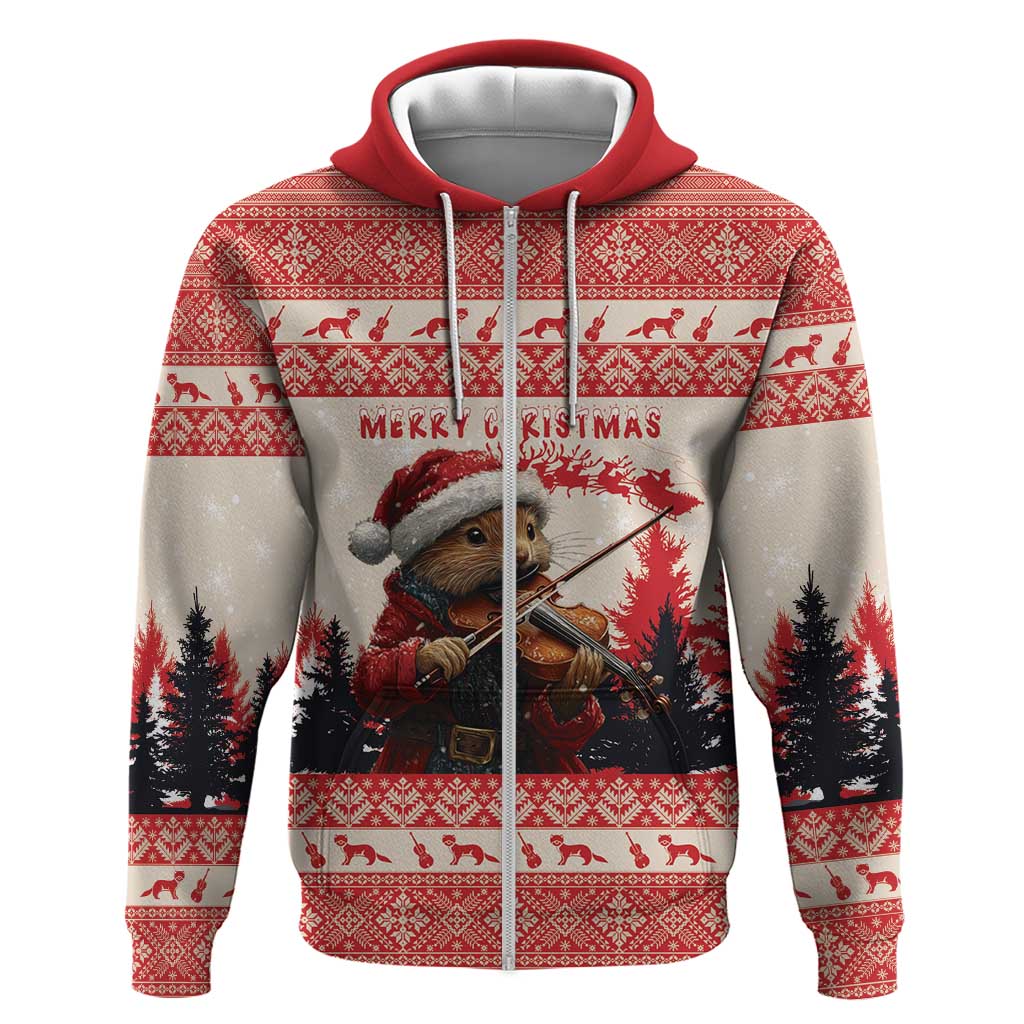 Croatia Christmas Hoodie Pine Marten Playing Violin - Red Color LT15