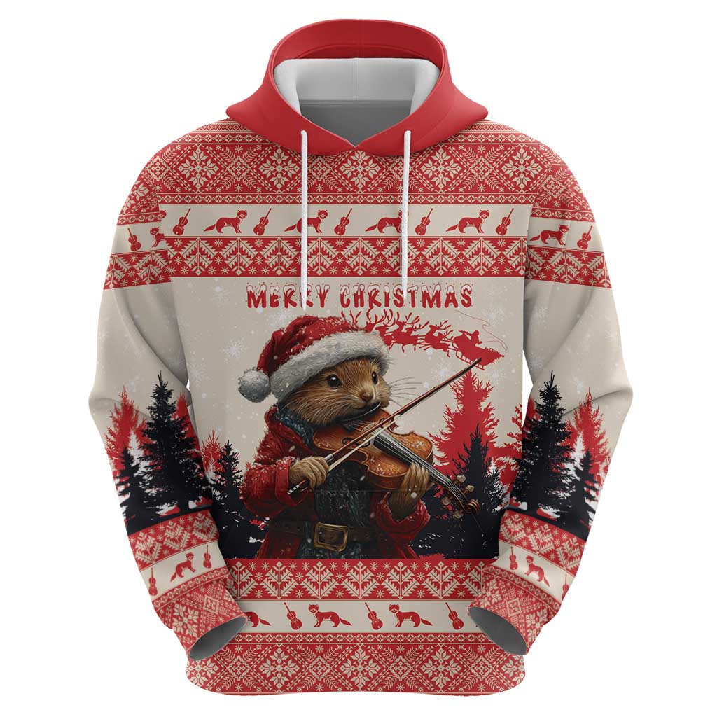 Croatia Christmas Hoodie Pine Marten Playing Violin - Red Color LT15