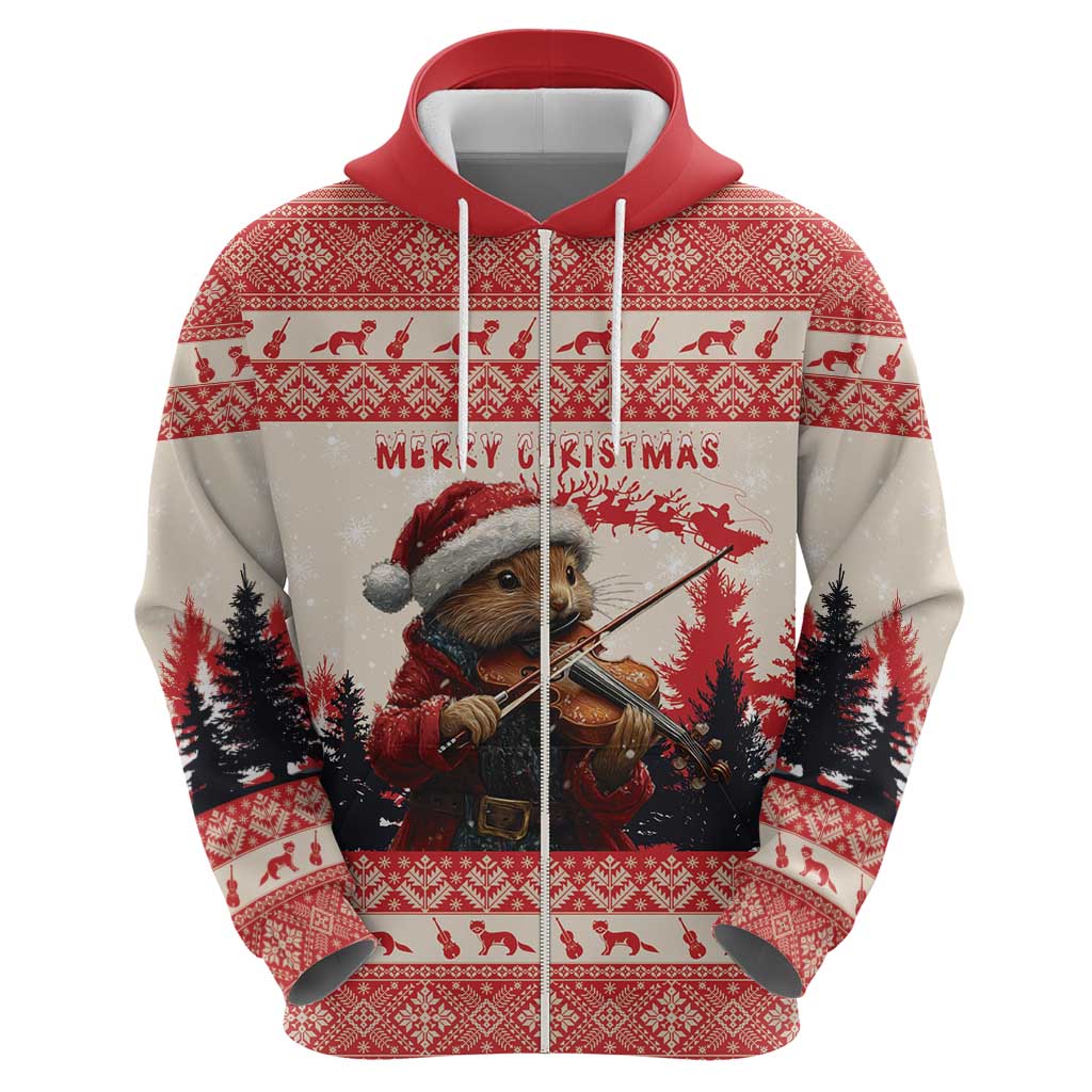Croatia Christmas Hoodie Pine Marten Playing Violin - Red Color LT15