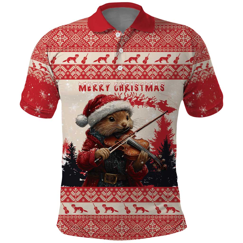 Croatia Christmas Polo Shirt Pine Marten Playing Violin - Red Color LT15