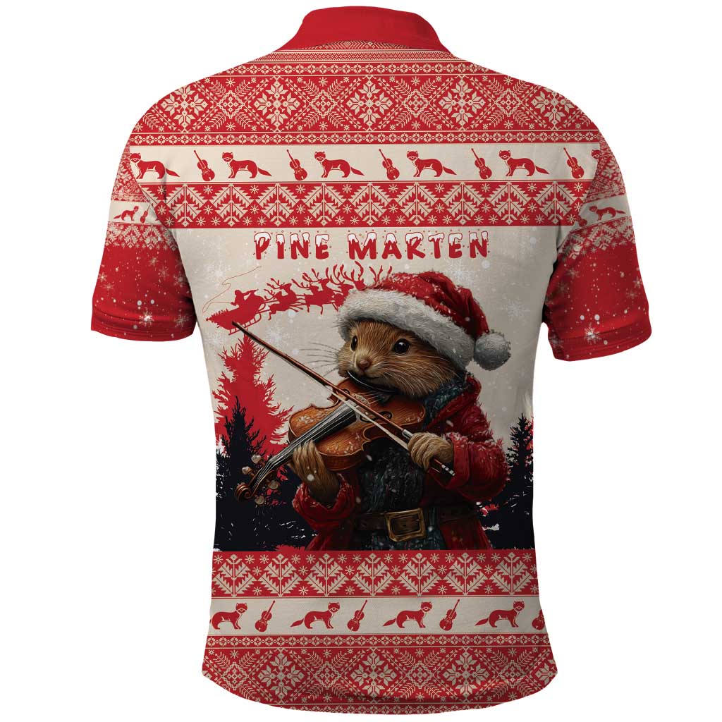 Croatia Christmas Polo Shirt Pine Marten Playing Violin - Red Color LT15
