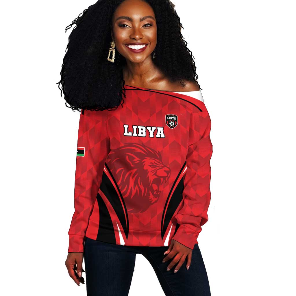 Afro Libya Football Custom Off Shoulder Sweater Barbary Lion - Sporty Style LT15