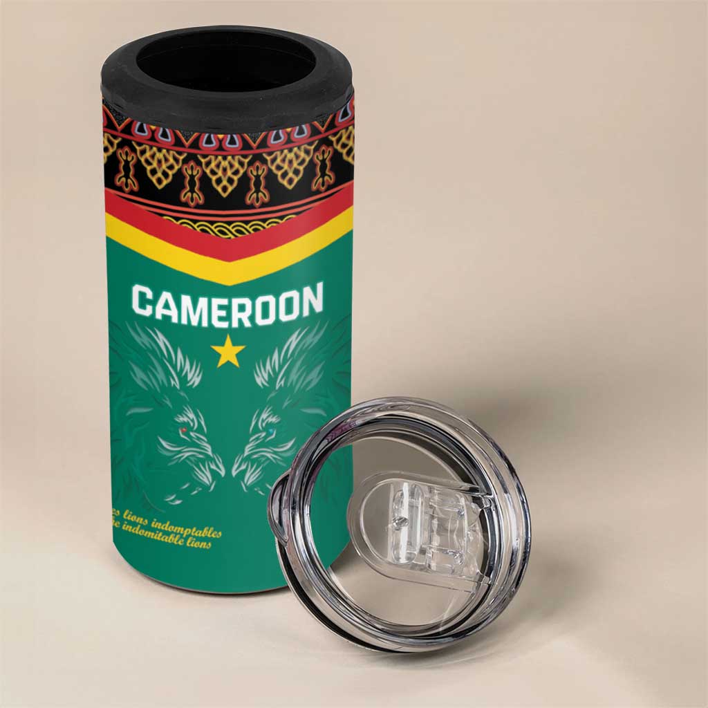 Custom Cameroun Football 4 in 1 Can Cooler Tumbler Allez Les Lions Indomptables LT15