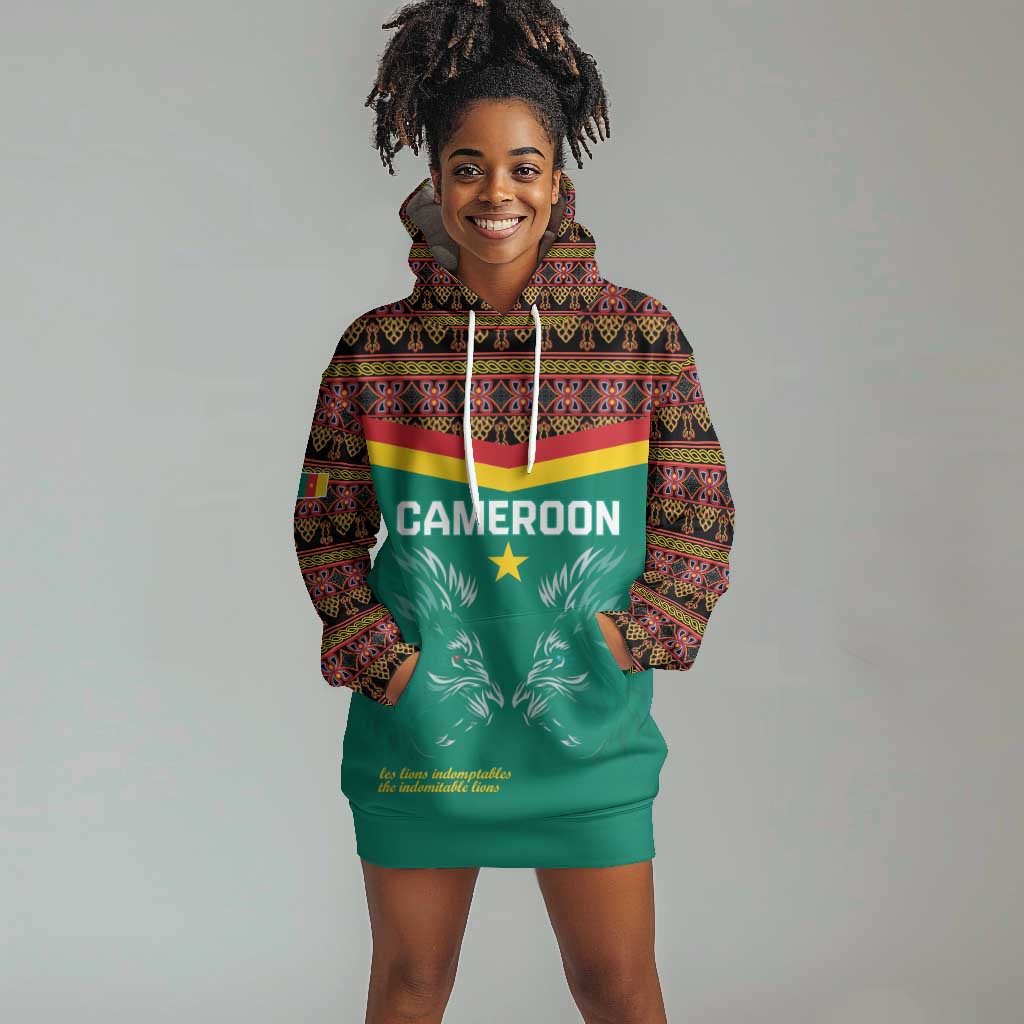 Custom Cameroun Football Hoodie Dress Allez Les Lions Indomptables LT15