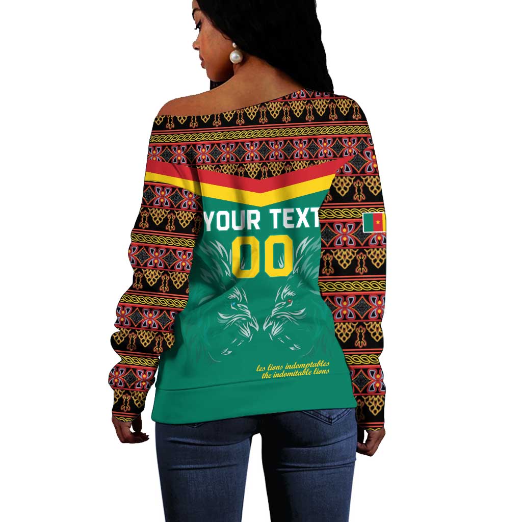 Custom Cameroun Football Off Shoulder Sweater Allez Les Lions Indomptables LT15