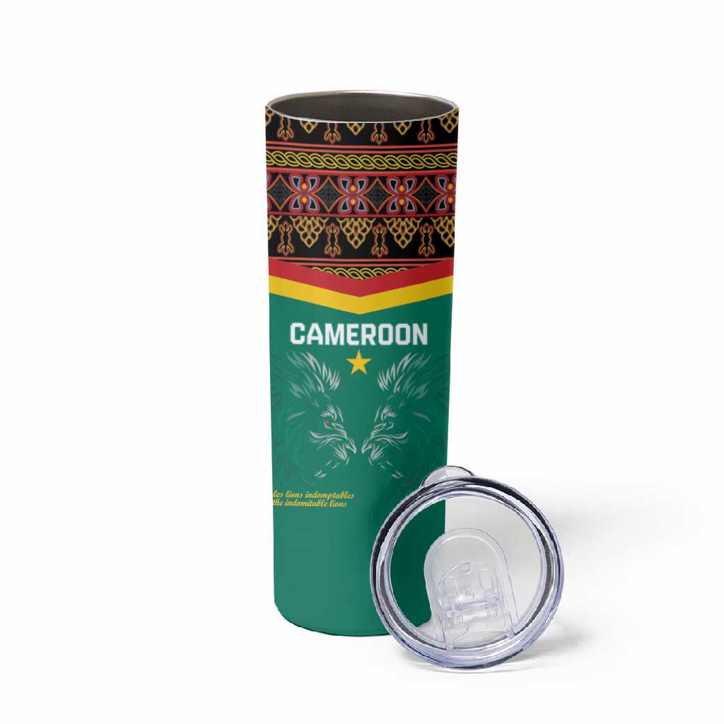 Custom Cameroun Football Skinny Tumbler Allez Les Lions Indomptables LT15