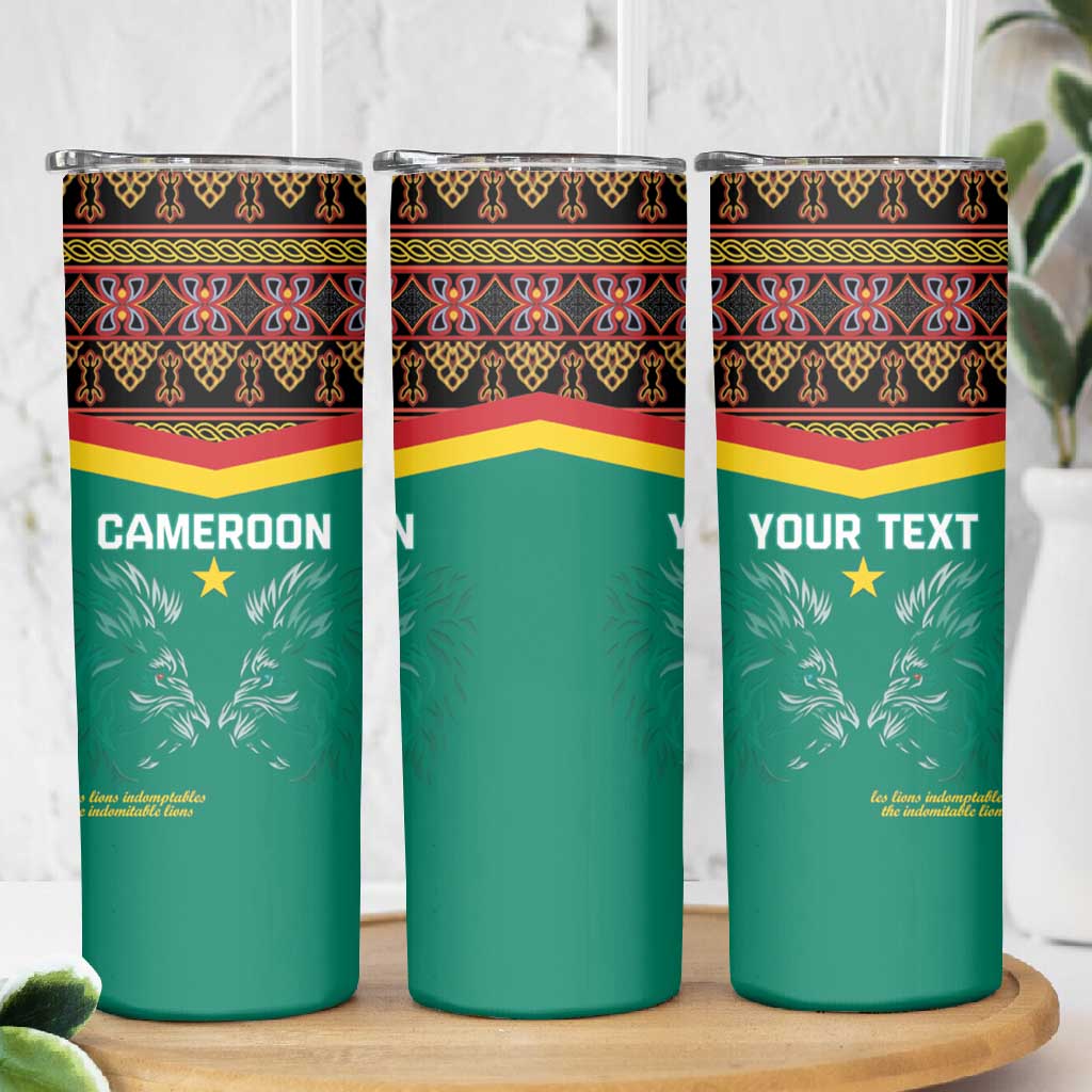 Custom Cameroun Football Skinny Tumbler Allez Les Lions Indomptables LT15