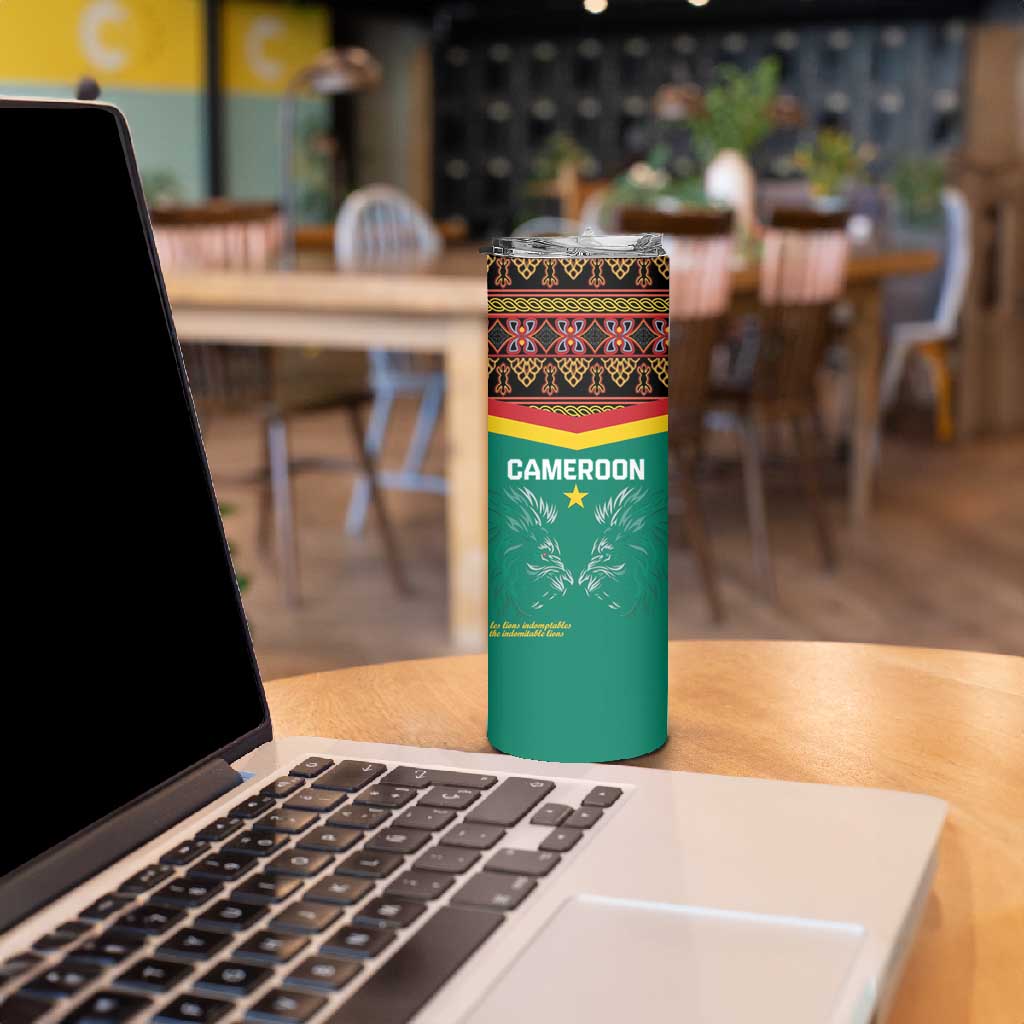 Custom Cameroun Football Skinny Tumbler Allez Les Lions Indomptables LT15