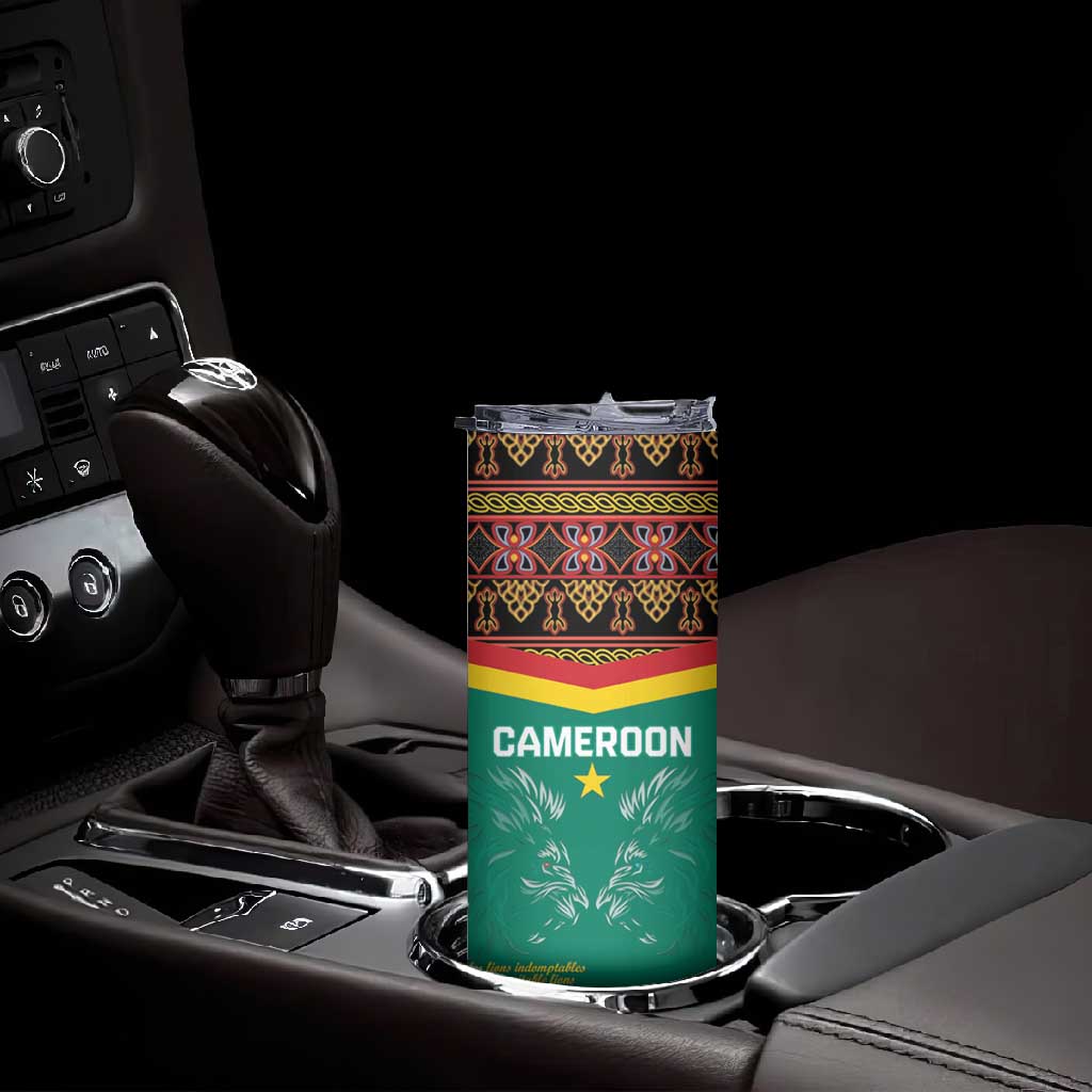 Custom Cameroun Football Skinny Tumbler Allez Les Lions Indomptables LT15