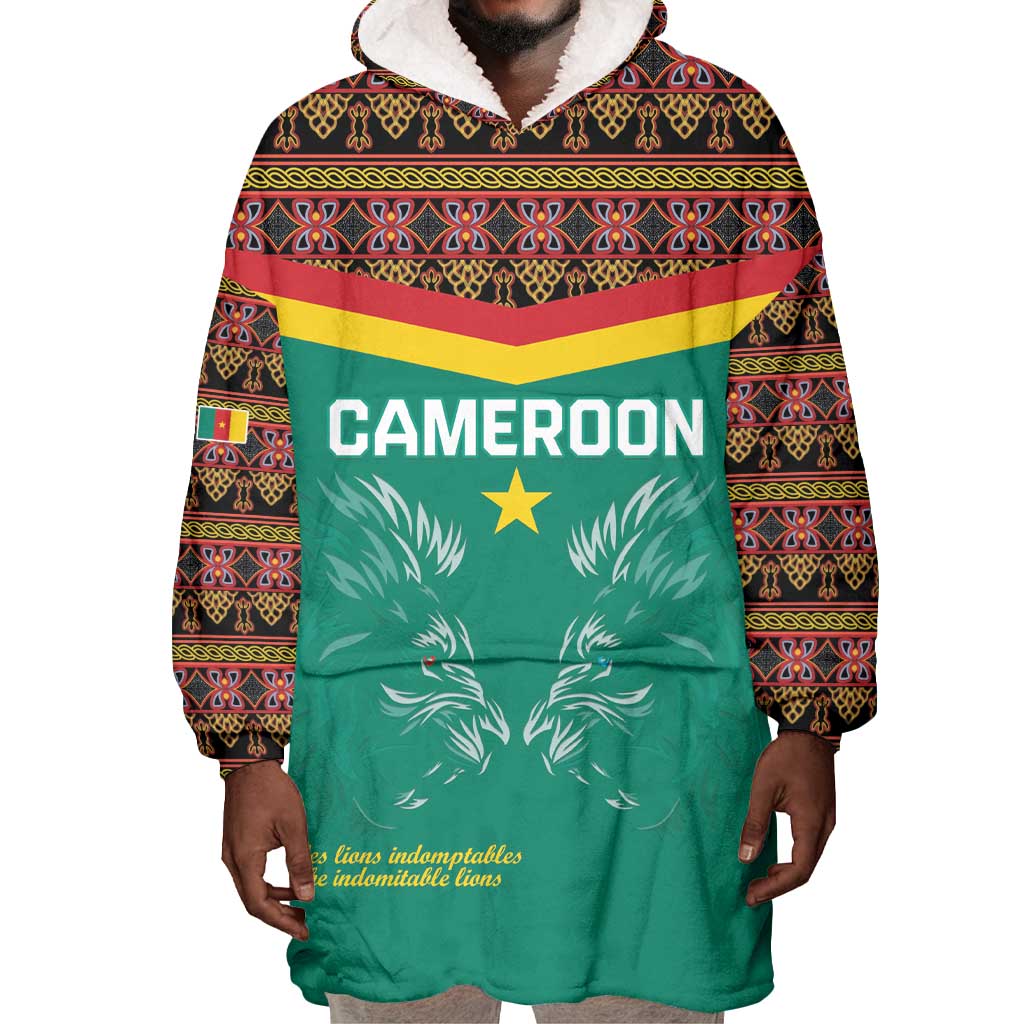 Custom Cameroun Football Wearable Blanket Hoodie Allez Les Lions Indomptables LT15