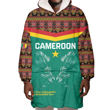 Custom Cameroun Football Wearable Blanket Hoodie Allez Les Lions Indomptables LT15