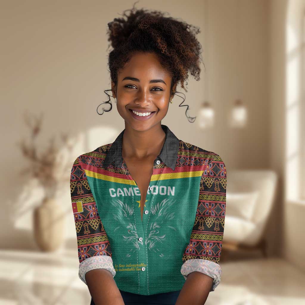 Custom Cameroun Football Women Casual Shirt Allez Les Lions Indomptables LT15