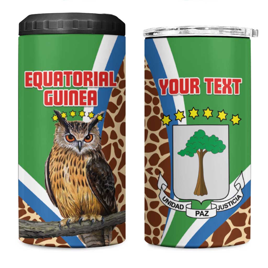 Personalised Equatorial Guinea 4 in 1 Can Cooler Tumbler Bubo Poensis With Coat Of Arms LT15