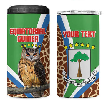 Personalised Equatorial Guinea 4 in 1 Can Cooler Tumbler Bubo Poensis With Coat Of Arms LT15