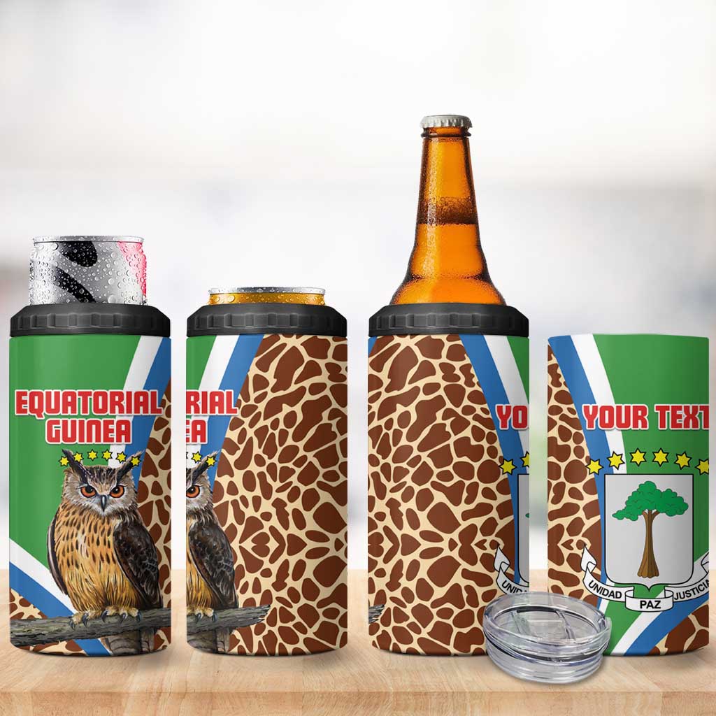 Personalised Equatorial Guinea 4 in 1 Can Cooler Tumbler Bubo Poensis With Coat Of Arms LT15