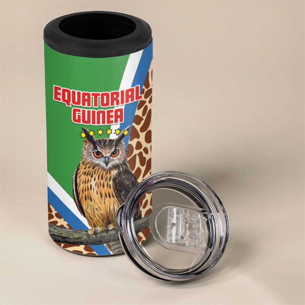 Personalised Equatorial Guinea 4 in 1 Can Cooler Tumbler Bubo Poensis With Coat Of Arms LT15
