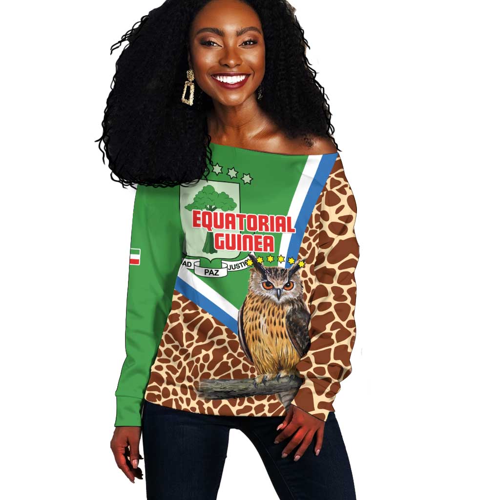 Personalised Equatorial Guinea Off Shoulder Sweater Bubo Poensis With Coat Of Arms LT15