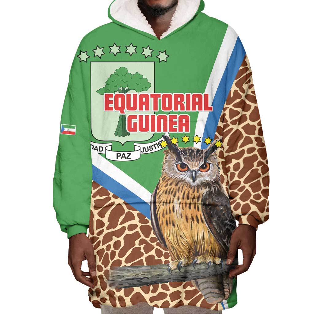 Personalised Equatorial Guinea Wearable Blanket Hoodie Bubo Poensis With Coat Of Arms LT15