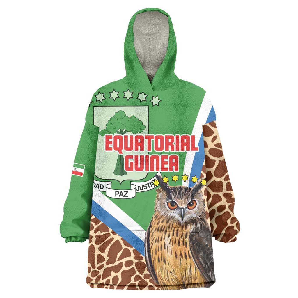 Personalised Equatorial Guinea Wearable Blanket Hoodie Bubo Poensis With Coat Of Arms LT15