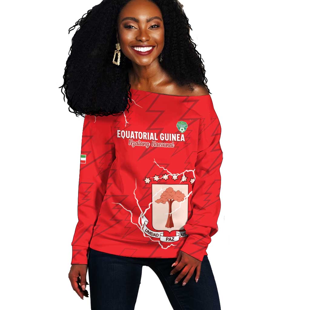 Custom Equatorial Guinea Football Off Shoulder Sweater Go Champions - Red Version LT15