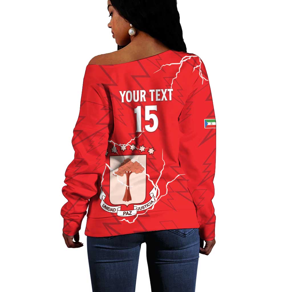 Custom Equatorial Guinea Football Off Shoulder Sweater Go Champions - Red Version LT15