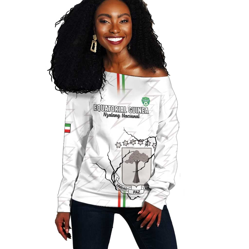 Custom Equatorial Guinea Football Off Shoulder Sweater Go Champions - White Version LT15