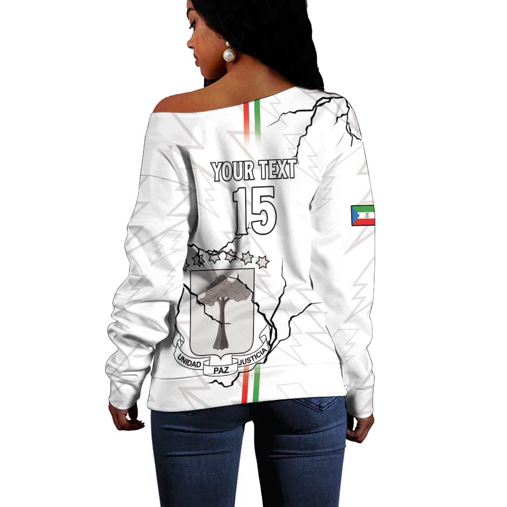 Custom Equatorial Guinea Football Off Shoulder Sweater Go Champions - White Version LT15