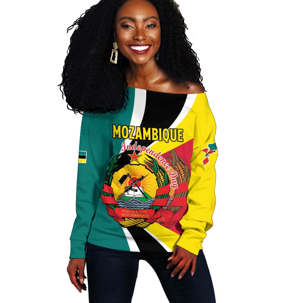 Personalized Mozambique Independence Day Off Shoulder Sweater Coat Of Arms - Flag Style LT15