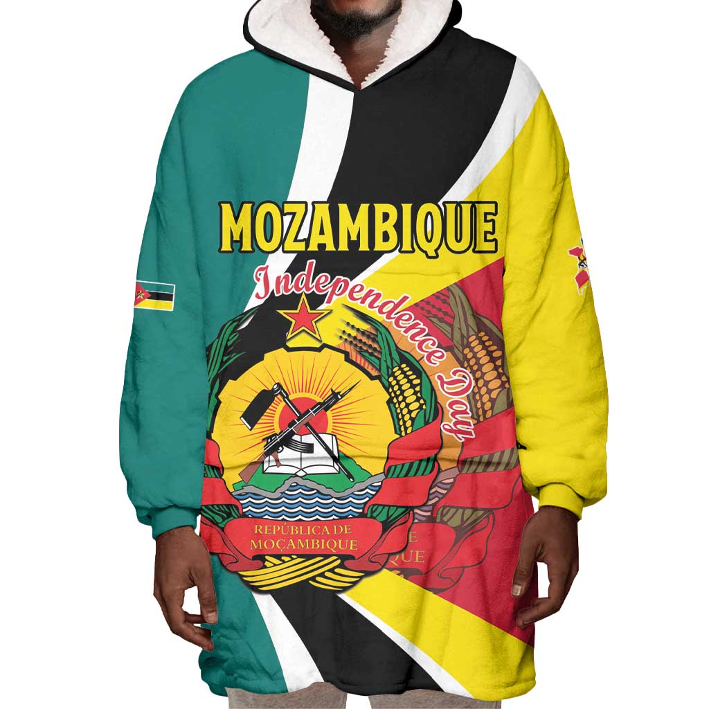 Personalized Mozambique Independence Day Wearable Blanket Hoodie Coat Of Arms - Flag Style LT15