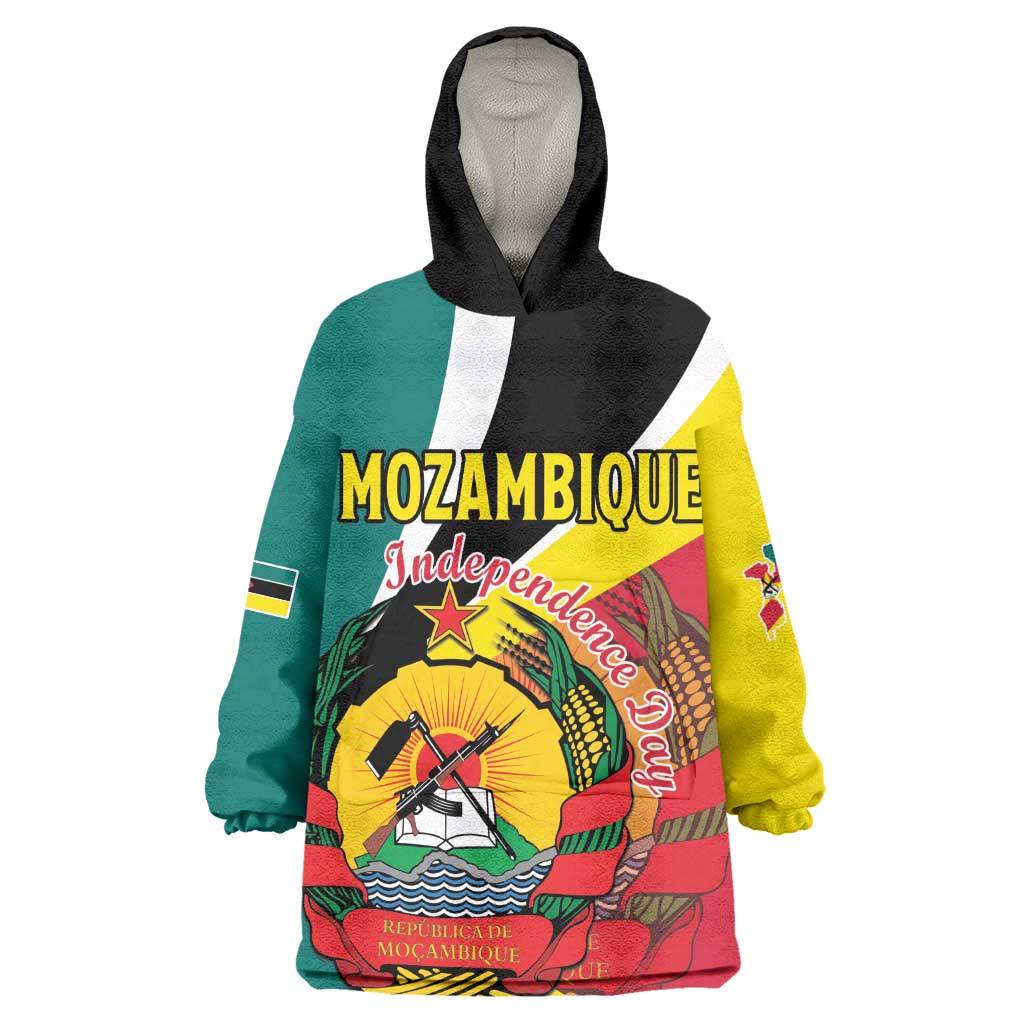Personalized Mozambique Independence Day Wearable Blanket Hoodie Coat Of Arms - Flag Style LT15