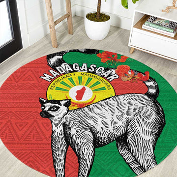 Happy Madagasikara Independence Day Round Carpet Ring-Tailed Lemur With Seal LT15