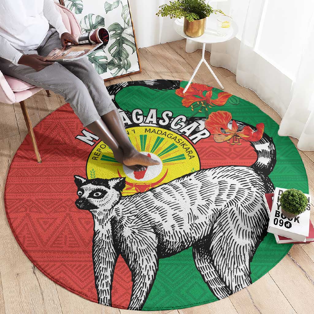 Happy Madagasikara Independence Day Round Carpet Ring-Tailed Lemur With Seal LT15