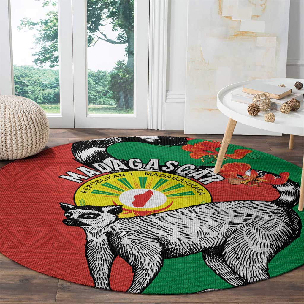 Happy Madagasikara Independence Day Round Carpet Ring-Tailed Lemur With Seal LT15