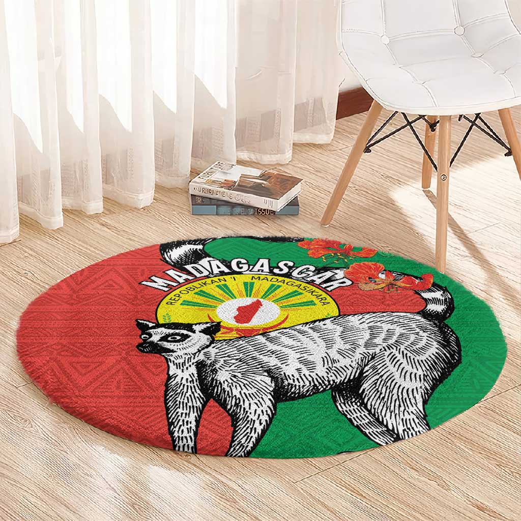 Happy Madagasikara Independence Day Round Carpet Ring-Tailed Lemur With Seal LT15
