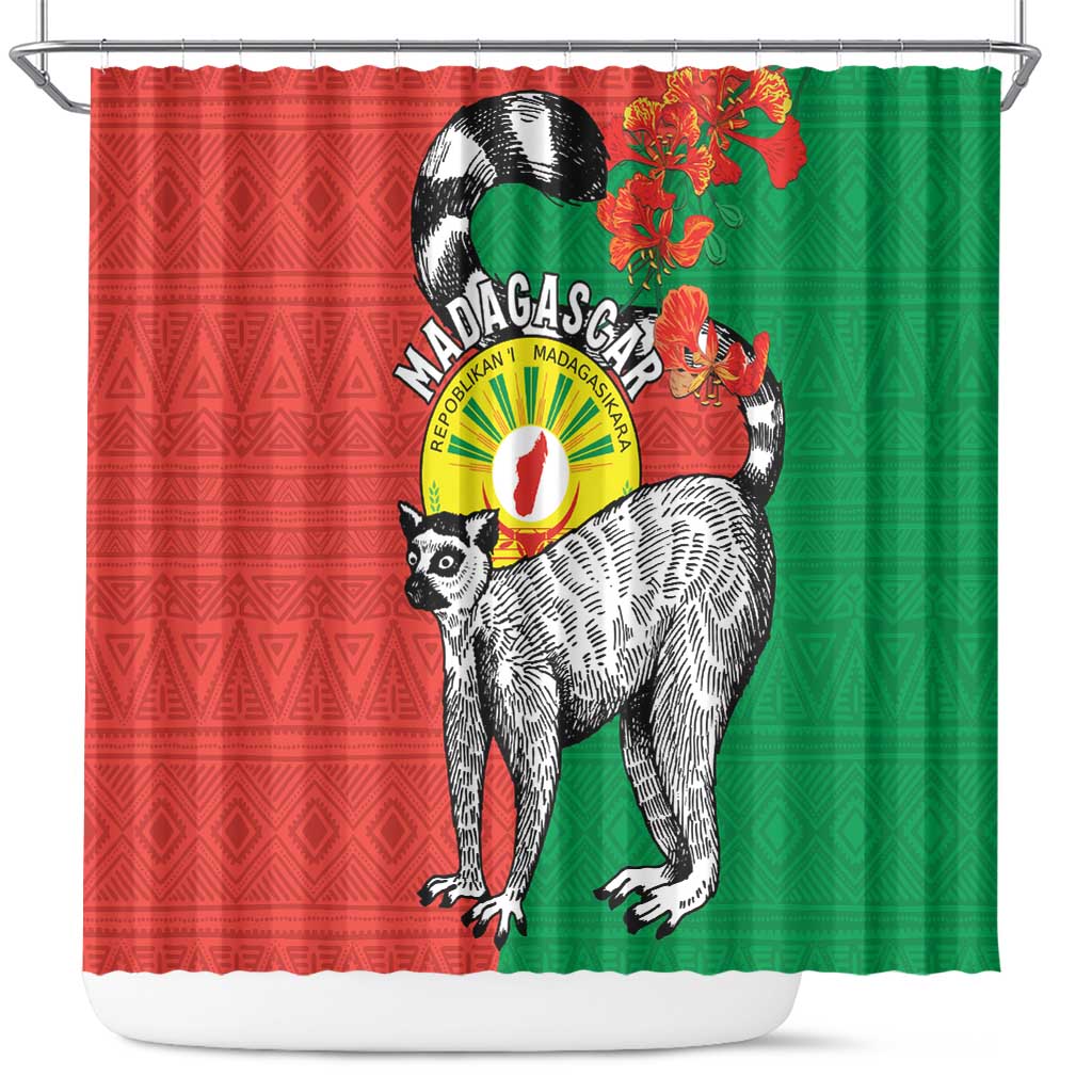 Happy Madagascar Independence Day Shower Curtain Ring-Tailed Lemur With Seal Of Madagasikara LT15