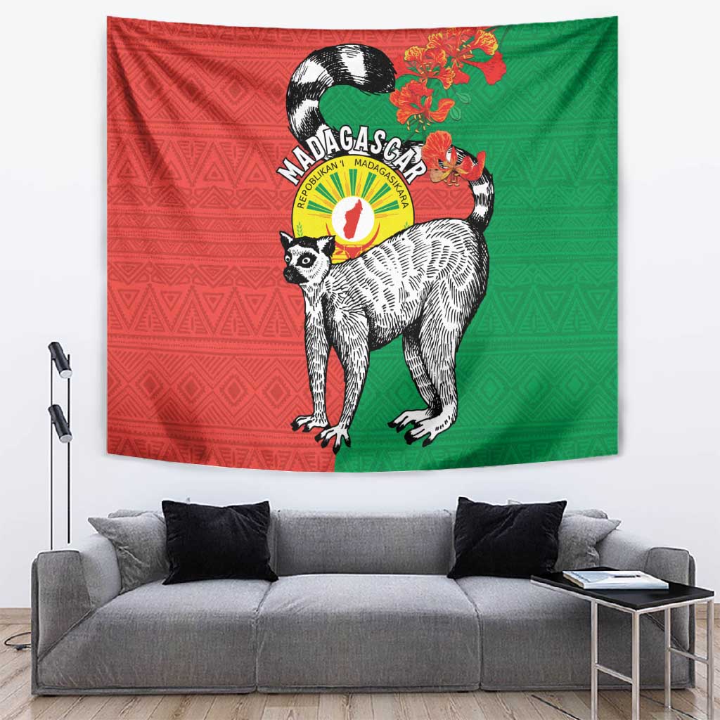 Happy Madagasikara Independence Day Tapestry Ring-Tailed Lemur With Seal LT15