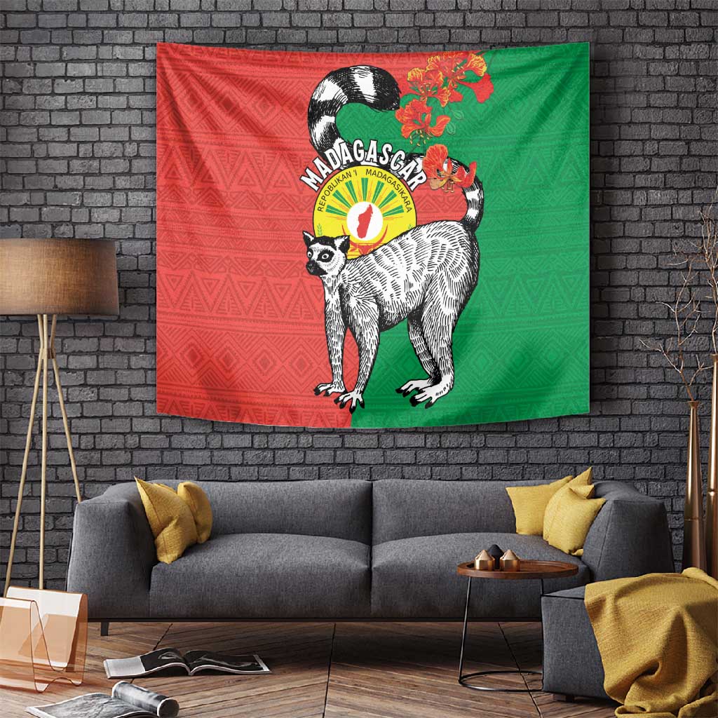 Happy Madagasikara Independence Day Tapestry Ring-Tailed Lemur With Seal LT15