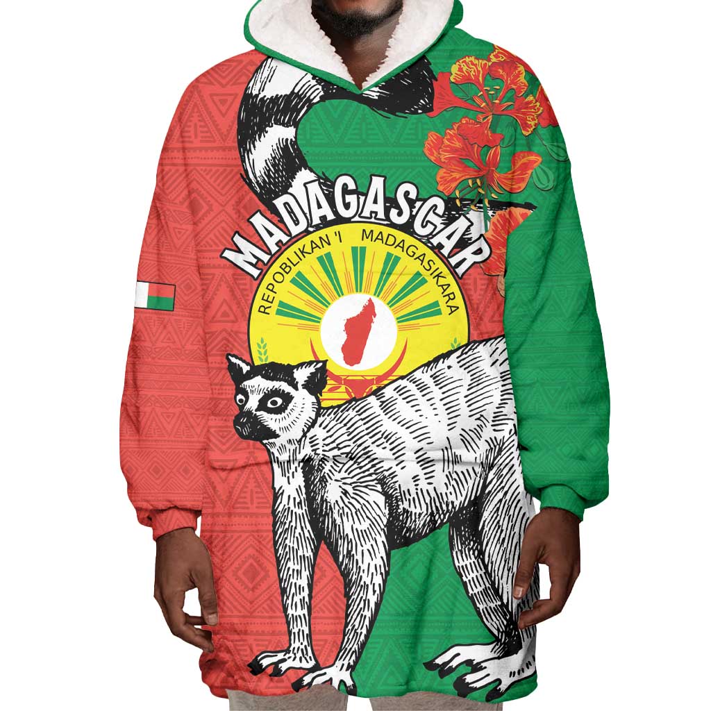 Happy Madagasikara Independence Day Wearable Blanket Hoodie Ring-Tailed Lemur With Seal LT15
